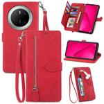 For Huawei Mate 70 Embossed Flower Zipper Leather Phone Case(Red)