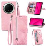 For Huawei Mate 70 Pro+ Embossed Flower Zipper Leather Phone Case(Pink)