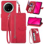 For Huawei Mate 70 Pro+ Embossed Flower Zipper Leather Phone Case(Red)