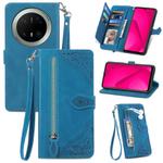 For Huawei Mate 70 Pro+ Embossed Flower Zipper Leather Phone Case(Blue)