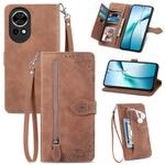 For Huawei nova 13 Embossed Flower Zipper Leather Phone Case(Brown)