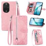 For Huawei nova 13 Pro Embossed Flower Zipper Leather Phone Case(Pink)