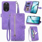 For Huawei nova 13 Pro Embossed Flower Zipper Leather Phone Case(Purple)