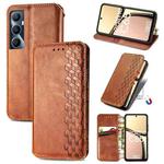 For Realme C65 Cubic Grid Pressed Magnetic Leather Phone Case(Brown)