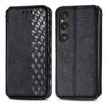 For Sony Xperia 1 VI Cubic Grid Pressed Magnetic Leather Phone Case(Black)