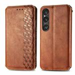 For Sony Xperia 1 VI Cubic Grid Pressed Magnetic Leather Phone Case(Brown)