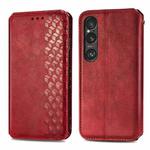 For Sony Xperia 10 VI Cubic Grid Pressed Magnetic Leather Phone Case(Red)