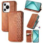 For Huawei Pura 70 Cubic Grid Pressed Magnetic Leather Phone Case(Brown)