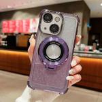 For iPhone 15 Plus Invisible Holder Gradient Glitter Magsafe Phone Case(Dark Night Purple)