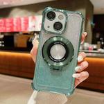 For iPhone 15 Invisible Holder Gradient Glitter Magsafe Phone Case(Pine Green)