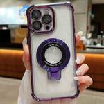 For iPhone 15 Pro Max Ultra-thin Electroplated Holder Magsafe Phone Case(Purple)