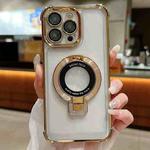 For iPhone 15 Pro Ultra-thin Electroplated Holder Magsafe Phone Case(Gold)