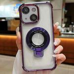 For iPhone 15 Plus Ultra-thin Electroplated Holder Magsafe Phone Case(Purple)