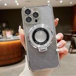 For iPhone 15 Pro Electroplated Holder Gradient Glitter Magsafe Phone Case(Silver)