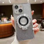 For iPhone 15 Plus Electroplated Holder Gradient Glitter Magsafe Phone Case(Silver)