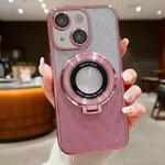 For iPhone 15 Plus Electroplated Holder Gradient Glitter Magsafe Phone Case(Pink)