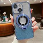 For iPhone 14 Electroplated Holder Gradient Glitter MagSafe Phone Case(Blue)