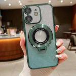 For iPhone 12 mini Electroplated Holder Gradient Glitter Magsafe Phone Case(Green)
