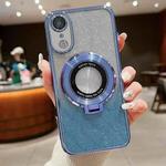 For iPhone XR Electroplated Holder Gradient Glitter Magsafe Phone Case(Blue)
