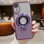For iPhone XR Electroplated Holder Gradient Glitter Magsafe Phone Case(Purple)