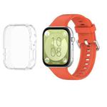 For Huawei Watch Fit3 Silicone Soft Watch Band + Clear Watch Protective Case Set(Orange)