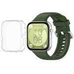 For Huawei Watch Fit3 Silicone Soft Watch Band + Clear Watch Protective Case Set(Army Green)