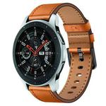 For Samsung Galaxy Watch 46mm 22mm SX Connector Metal Button Switch Leather Watch Band(Brown)