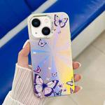 For iPhone 14 Electroplating Laser Butterfly Phone Case(Purple Butterflies AB3)