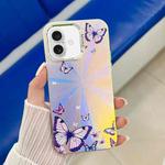 For iPhone 16 Electroplating Laser Butterfly Phone Case(Purple Butterflies AB3)
