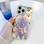 For iPhone 13 Pro Max Electroplating Laser Butterfly Ring Holder Phone Case(Pink Butterflies AB2)