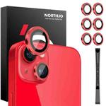 For iPhone 15 / 15 Plus / 14 / 14 Plus NORTHJO 3 Set 6pcs Camera Lens Protector Cover Metal Ring Film(Red)