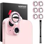 For iPhone 15 / 15 Plus / 14 / 14 Plus NORTHJO 3 Set 6pcs Camera Lens Protector Glitter Metal Ring Film(Pink)