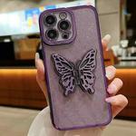 For iPhone 15 Pro Max Electroplated Glitter 3D Butterfly TPU Phone Case(Dark Night Purple)