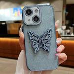 For iPhone 15 Plus Electroplated Glitter 3D Butterfly TPU Phone Case(Yuanfeng Blue)