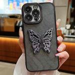 For iPhone 14 Pro Electroplated Glitter 3D Butterfly TPU Phone Case(Black)