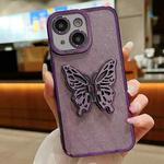 For iPhone 13 mini Electroplated Glitter 3D Butterfly TPU Phone Case(Dark Night Purple)