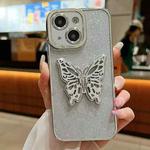 For iPhone 13 mini Electroplated Glitter 3D Butterfly TPU Phone Case(Silver)