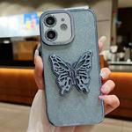 For iPhone 12 mini Electroplated Glitter 3D Butterfly TPU Phone Case(Yuanfeng Blue)