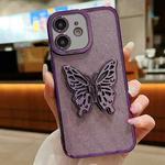For iPhone 12 mini Electroplated Glitter 3D Butterfly TPU Phone Case(Dark Night Purple)