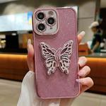 For iPhone 11 Pro Max Electroplated Glitter 3D Butterfly TPU Phone Case(Pink)