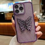 For iPhone 11 Pro Max Electroplated Glitter 3D Butterfly TPU Phone Case(Dark Night Purple)