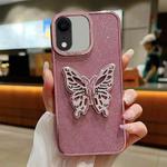 For iPhone XR Electroplated Glitter 3D Butterfly TPU Phone Case(Pink)