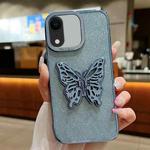 For iPhone XR Electroplated Glitter 3D Butterfly TPU Phone Case(Yuanfeng Blue)