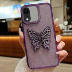 For iPhone XR Electroplated Glitter 3D Butterfly TPU Phone Case(Dark Night Purple)