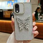 For iPhone XR Electroplated Glitter 3D Butterfly TPU Phone Case(Silver)