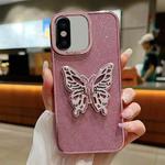 For iPhone X / XS Electroplated Glitter 3D Butterfly TPU Phone Case(Pink)