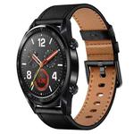For Huawei Watch GT 22mm SX Connector Metal Button Switch Leather Watch Band(Black)