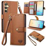 For Samsung Galaxy S25 5G Love Zipper Lanyard Leather Phone Case(Brown)