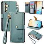 For Samsung Galaxy S25 5G Love Zipper Lanyard Leather Phone Case(Green)