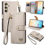 For Samsung Galaxy S25 5G Love Zipper Lanyard Leather Phone Case(Gray)
